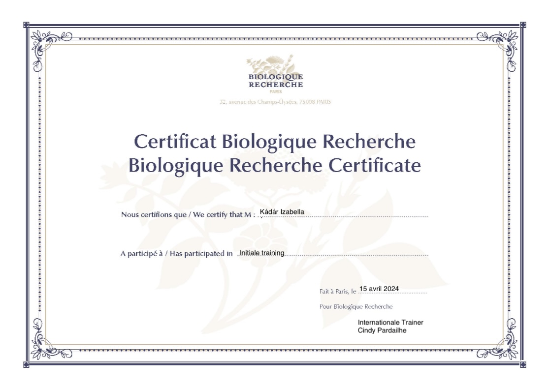 Biologique Recherche alapképzés oklevél